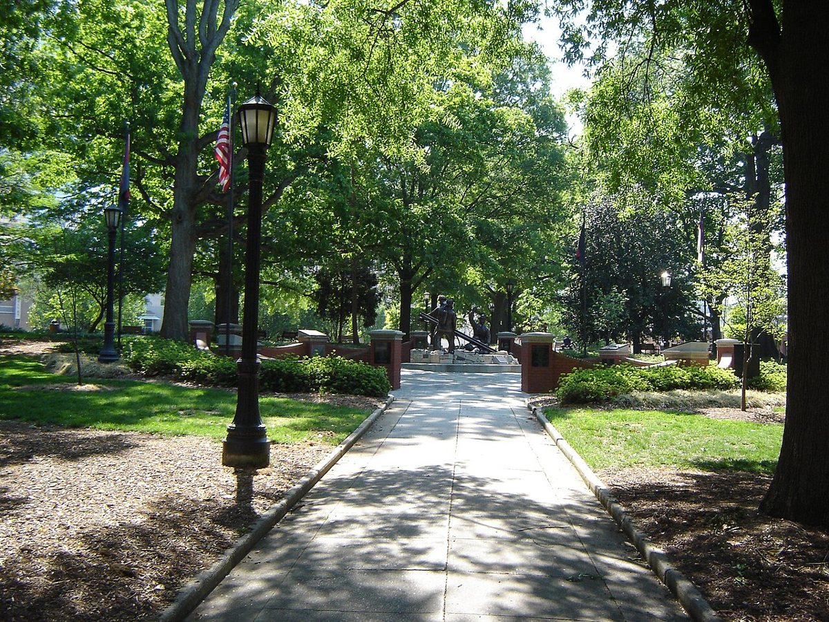 Nash Square Raleigh shaded park with mature trees and walking paths
